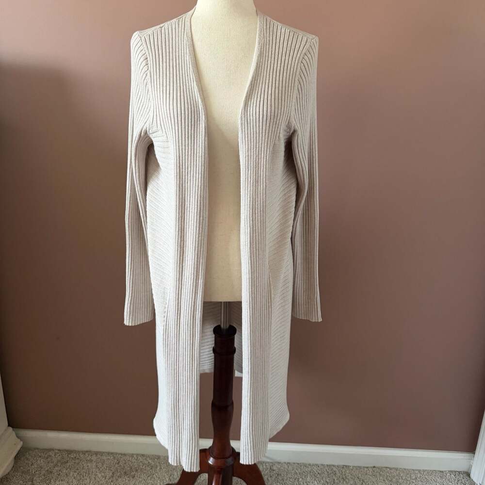 Alexandra + Oak Linen Heather Ribbed Open Front Long Cardigan Size L